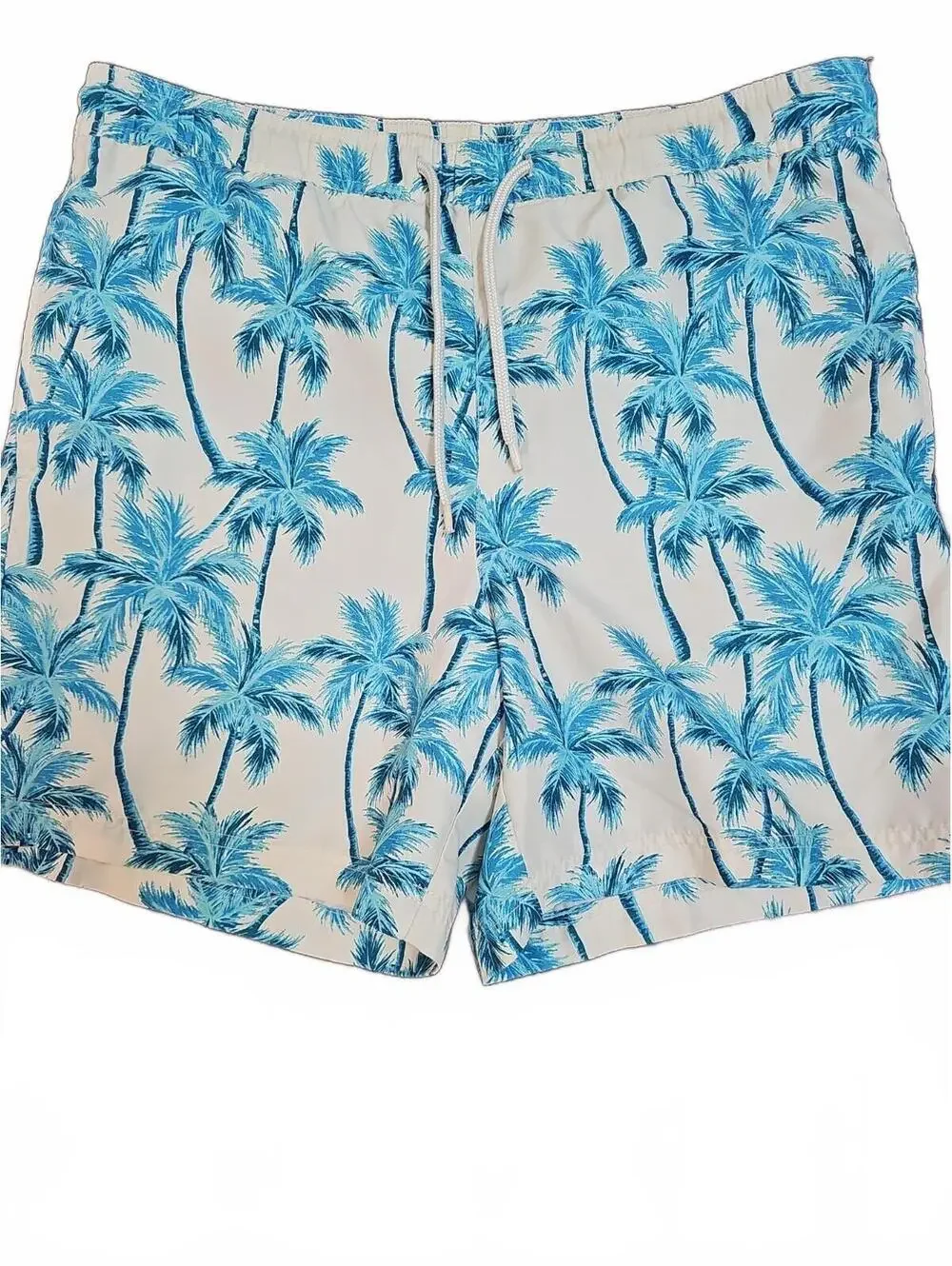 Caribbean Swimwear Men's Swim Shorts Small Blue And Ivory Palm Print